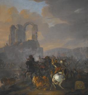 Herman Van Lin - A Cavalry Scene Before A Ruin