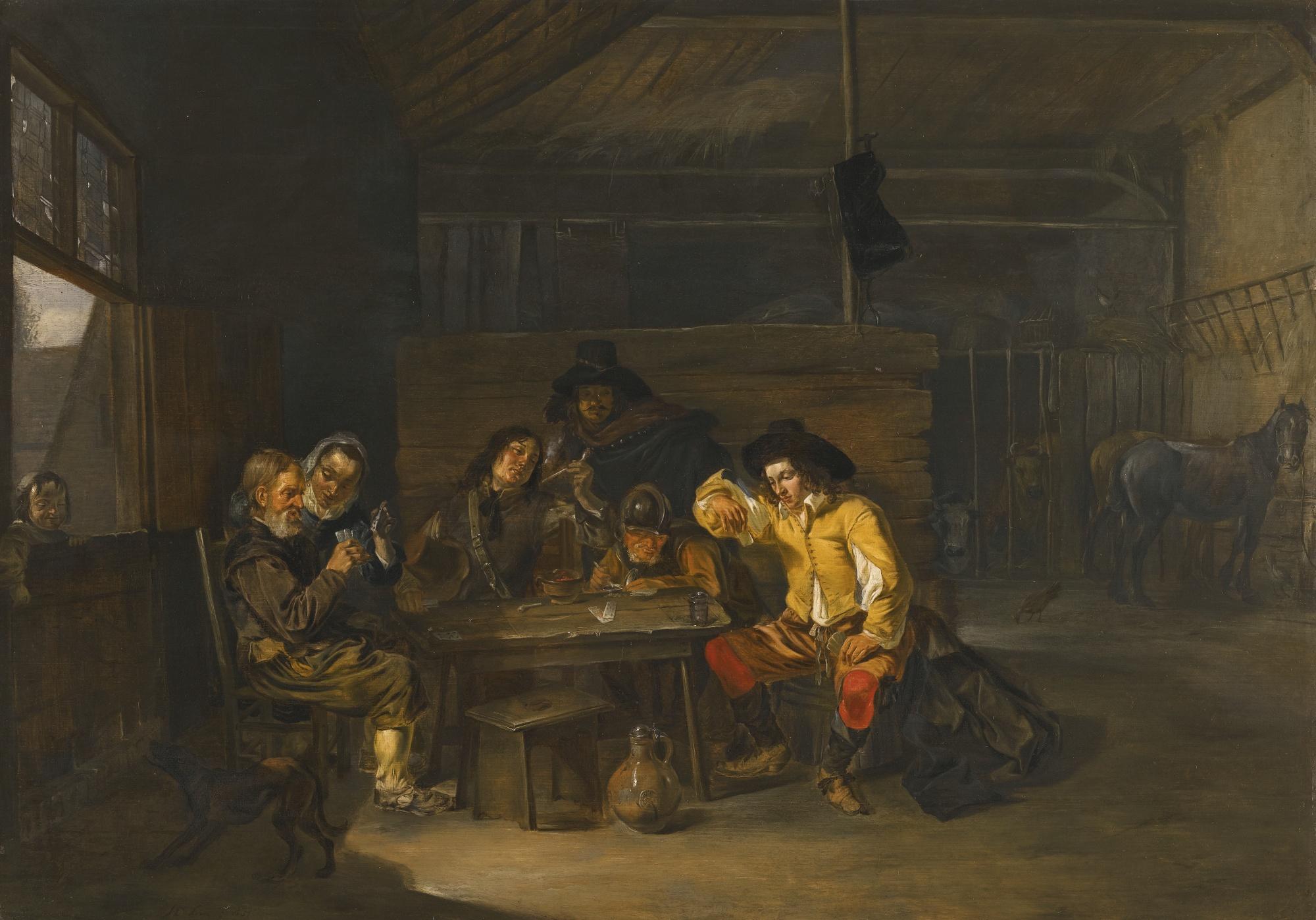 Herman Van Lin - A Tavern Interior With Cavaliers And Peasants Playing Cards