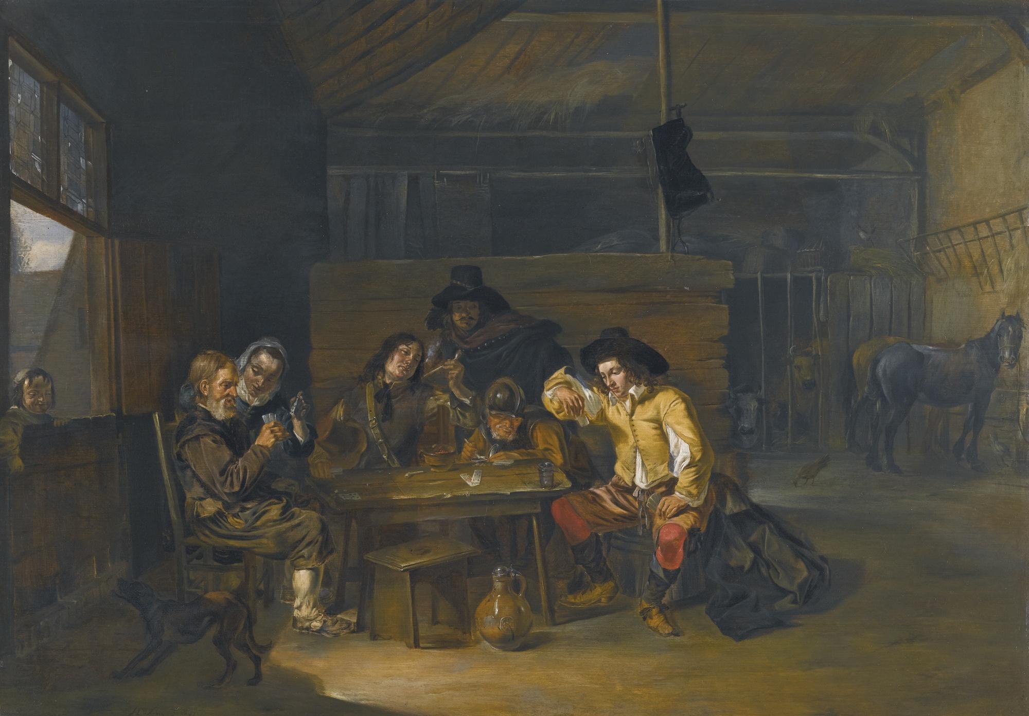 Herman Van Lin - A Tavern Interior With Cavaliers And Peasants Playing Cards