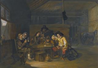 Herman Van Lin - A Tavern Interior With Cavaliers And Peasants Playing Cards