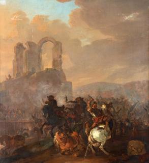 Herman van Lin - Battle scene in a ruin landscape