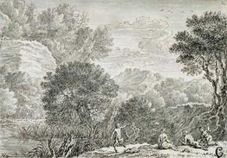 Herman van Swanevelt - A rocky wooded landscape with satyrs