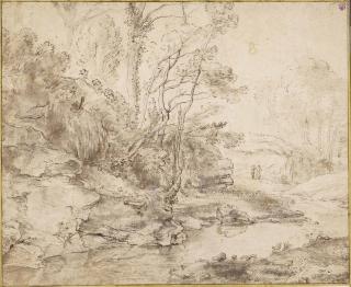 Herman van Swanevelt - A Stream In A Hilly Landscape