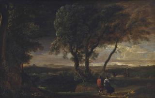 Herman Van Swanevelt - An Extensive Landscape With Travellers On A Track
