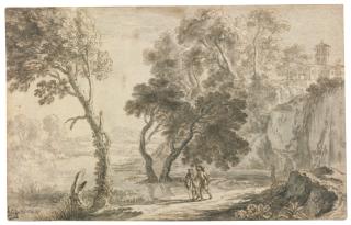 Herman Van Swanevelt - An Italianate Landscape, With Figures Walking In The Foreground (Morning)