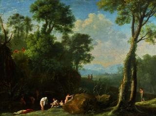 Herman Van Swanevelt - Diana And Her Nymphs Bathing In A Wooded Landscape