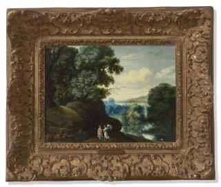 Herman Van Swanevelt - Hagar and the Angel in an extensive landscape