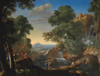 Herman van Swanevelt - Italianate landscape with figures fishing by a stream