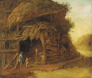 Herman Van Swanevelt - Peasants before a barn