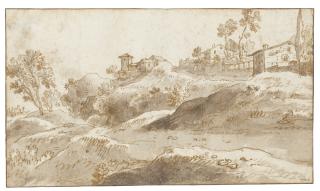 Herman van Swanevelt - Recto And Verso: Rugged Italianate Landscapes With Hilltop Farm Buildings
