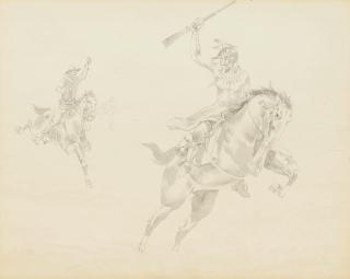 Herman Wendelborg Hansen - Cowboy Pursuing an Indian sight 18 x 24 in. framed 26 x 30 in.