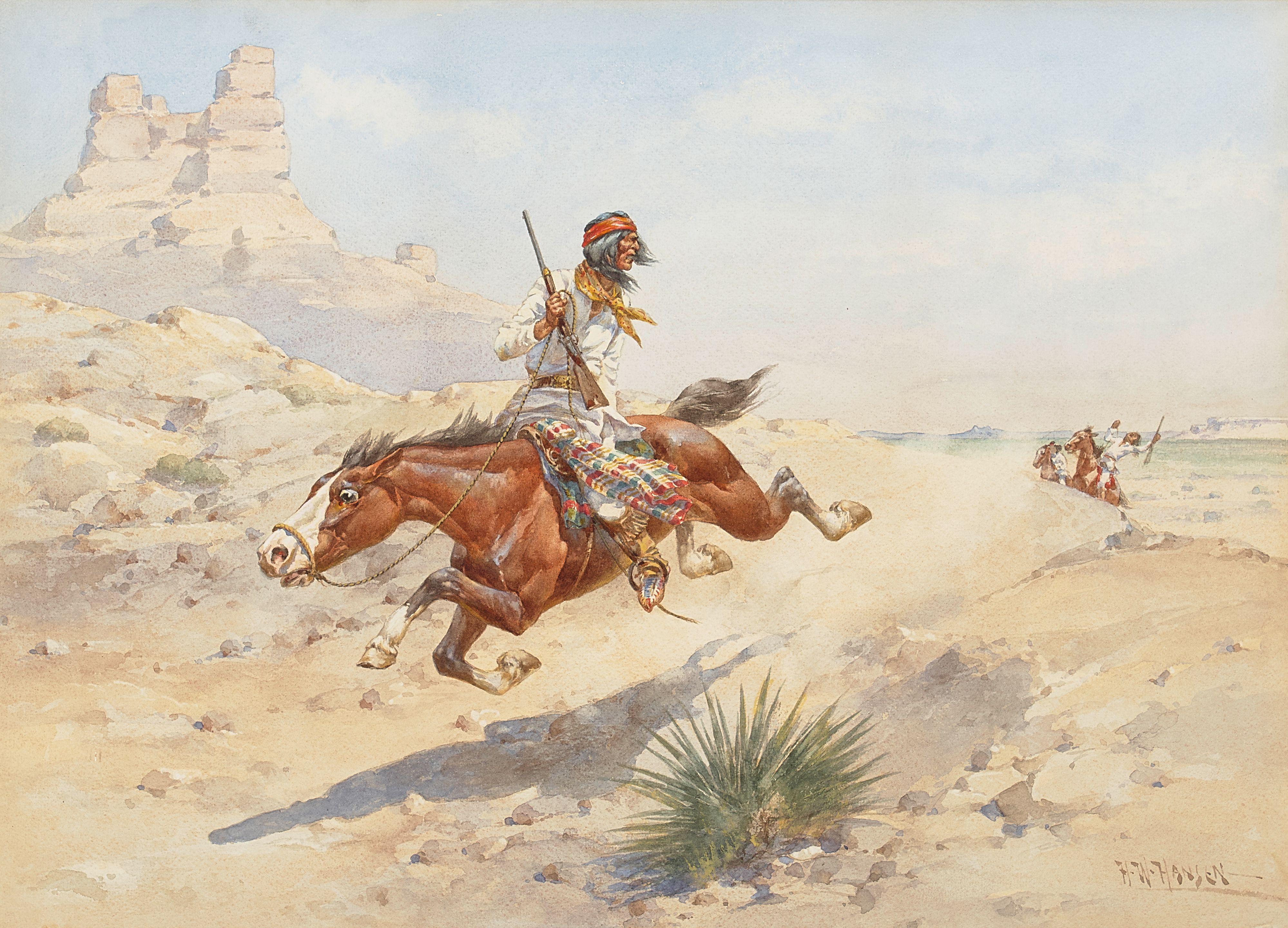 Herman Wendelborg Hansen - Renegade Apaches 17 x 23 1/2 in. framed 29 x 34 in.