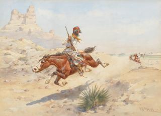 Herman Wendelborg Hansen - Renegade Apaches 17 x 23 1/2 in. framed 29 x 34 in.