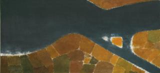 Hermann Alfred Sigg - Dunkler Fluss Mit Roten Feldern, 1981