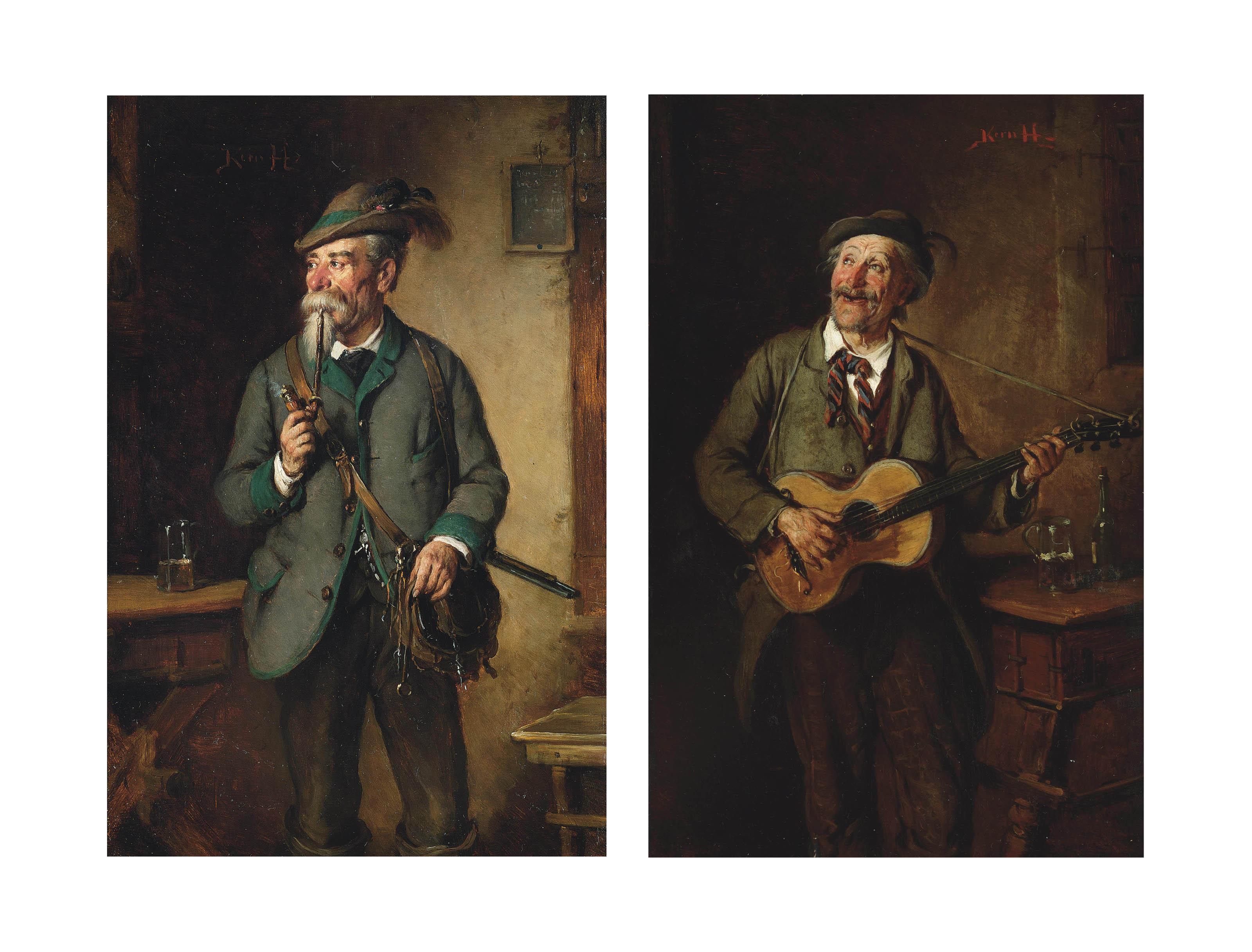 Hermann Armin Kern - A huntsman enjoying a drink and a smoke; and A merry time at the Inn