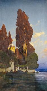 Hermann Corrodi - Die Klosterinsel San Lazzaro bei Venedig. Der Palazzo im letzten Sonnenlicht.