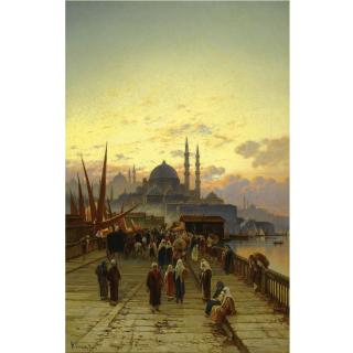 Hermann Corrodi - Italian the Galata Bridge, Constantinople