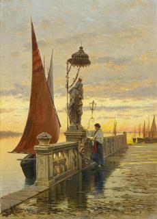 Hermann Corrodi - Vor der Madonnenstatue am Hafen von Chioggia vor Venedig.