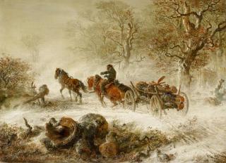 Hermann d.Ä. Kauffmann - Holzfuhrwerk im Schneetreiben