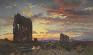 Hermann David Salomon Corrodi - A Roman aqueduct on the Appia Antica at sunset
