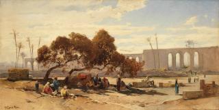 Hermann David Salomon Corrodi - Figures resting in the shade of a ruined temple
