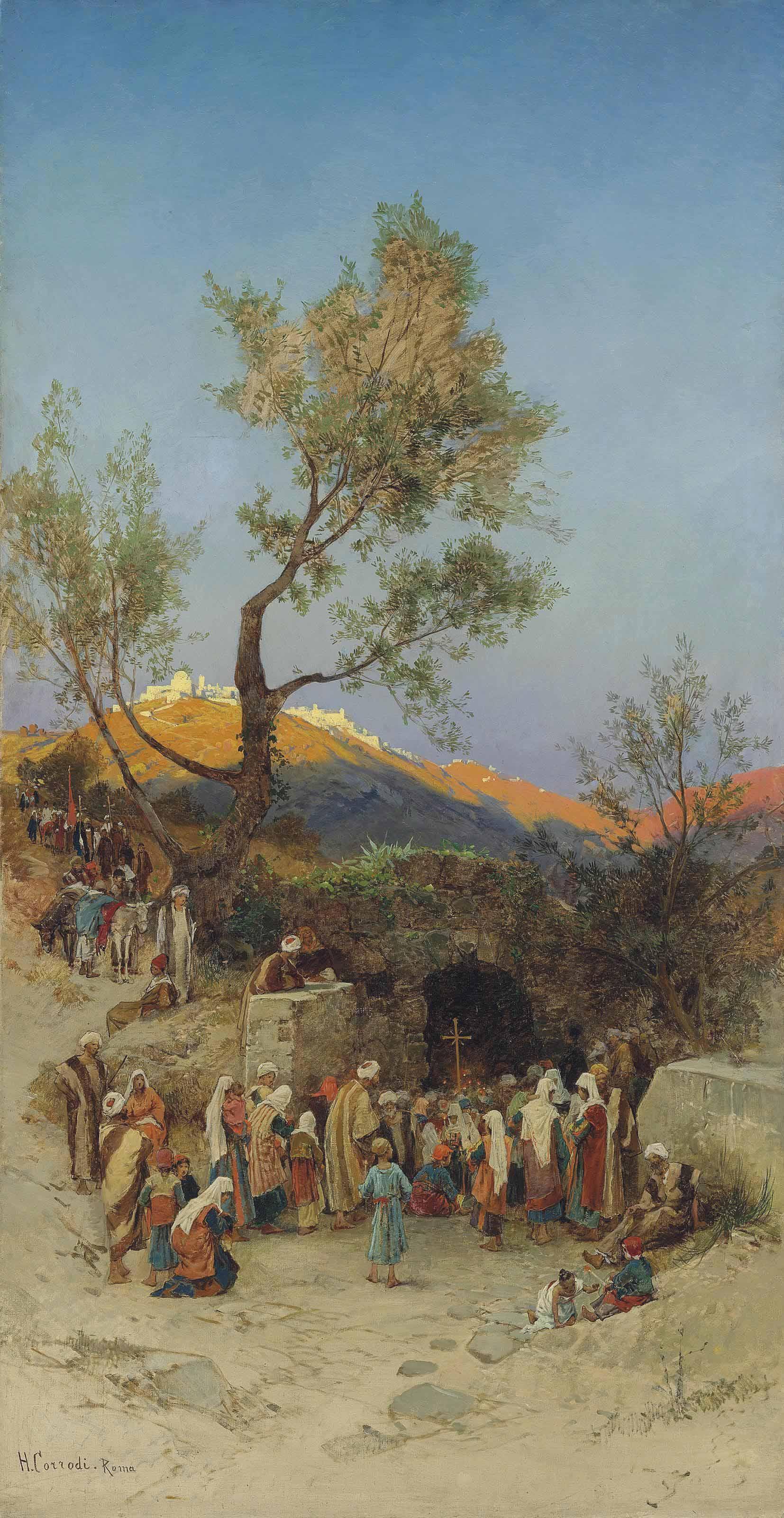 Hermann David Salomon Corrodi - Pilgrims journeying to the Mount of Olives, Jerusalem beyond