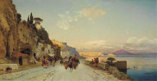 Hermann David Solomon Corrodi - Naples From The Via Posillipo, With The Palazzo Anna And Vesuvius Beyond