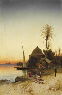 Hermann David Solomon Corrodi - Prayers At The Bank Of The River Nile
