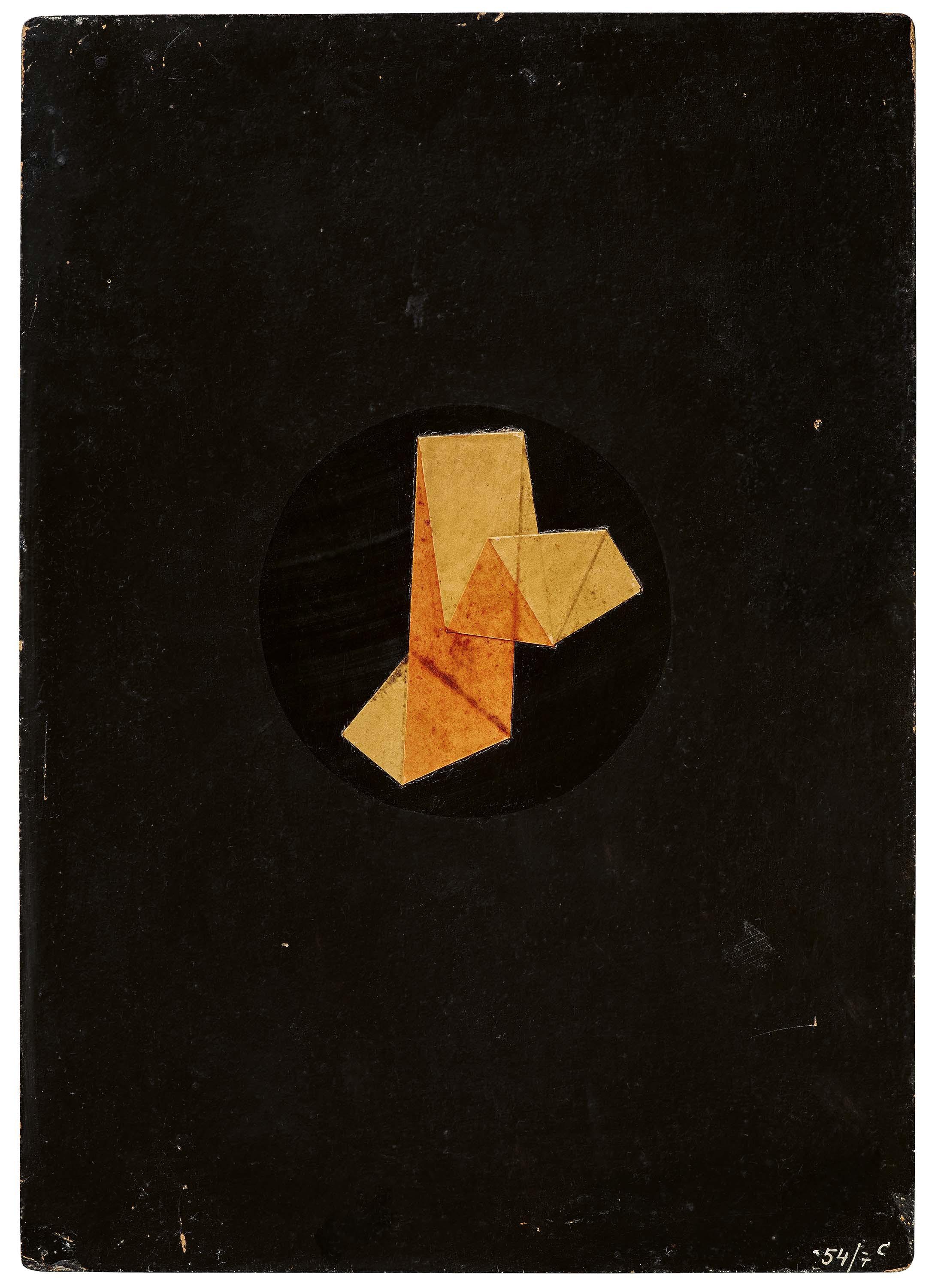 Hermann Glöckner - Kleine rot-weiße Faltung auf Schwarz.