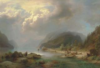 Hermann Herzog - Alpine Lake Scene