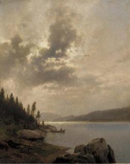 Hermann Herzog - Boating on a Cloudy Day