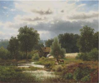 Hermann Herzog - Cattle by a watermill