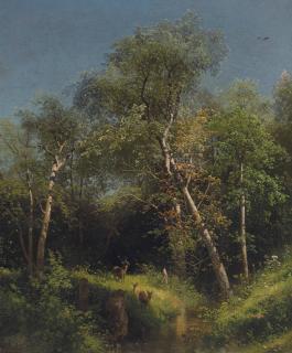 Hermann Herzog - Deer in the Wild Woods