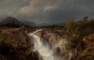 Hermann Herzog - Elk by a Cascading River
