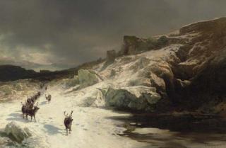 Hermann Herzog - Elk in a Snowy Landscape
