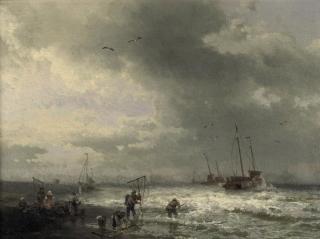 Hermann Herzog - Fishermen on the beach