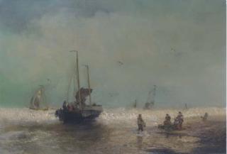 Hermann Herzog - Fishing boats coming ashore