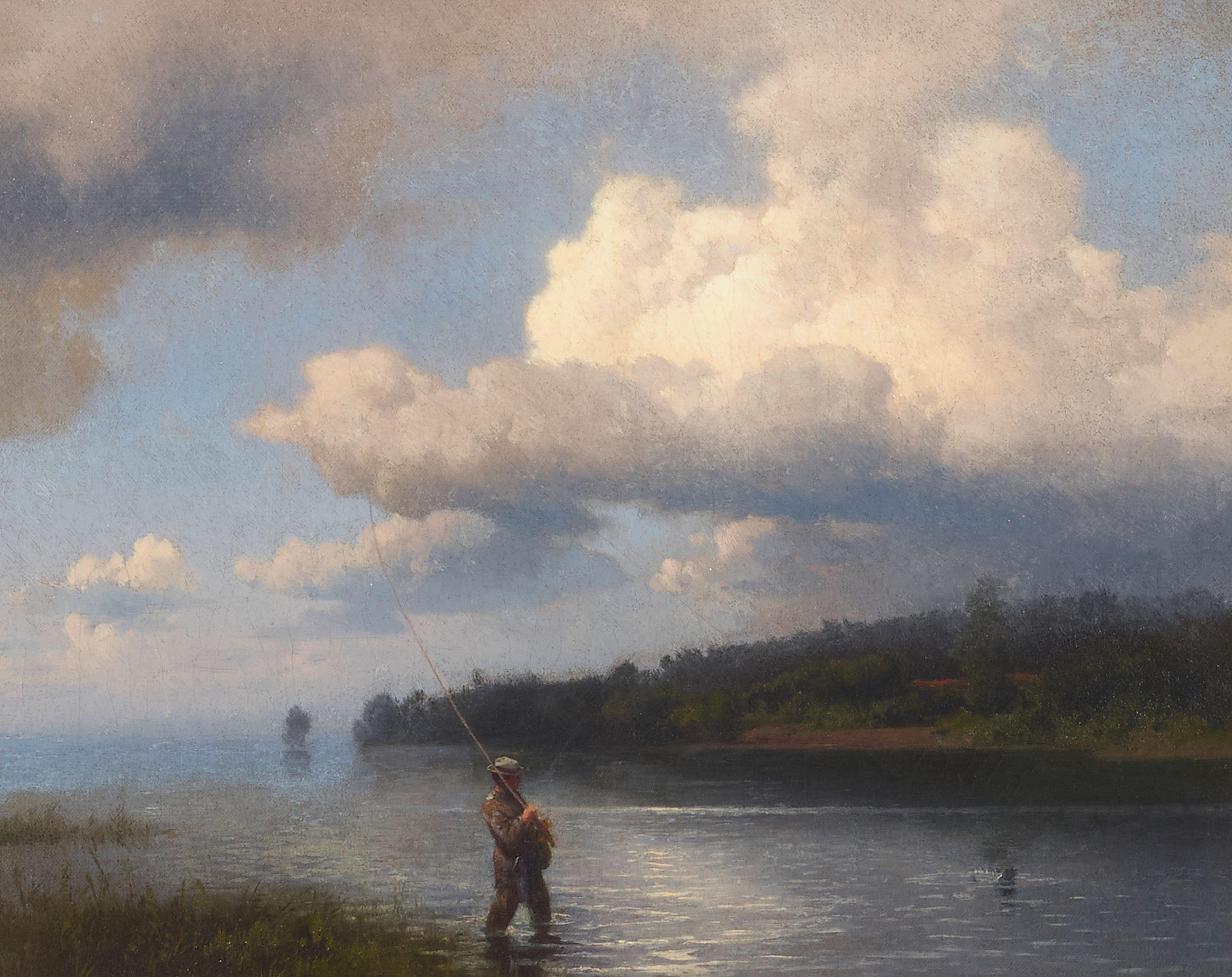 Hermann Herzog - Fly Fishing 13 1/2 x 17 in. framed 24 x 27 in.