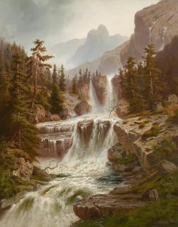 Hermann Herzog - Roaring alpine waterfall
