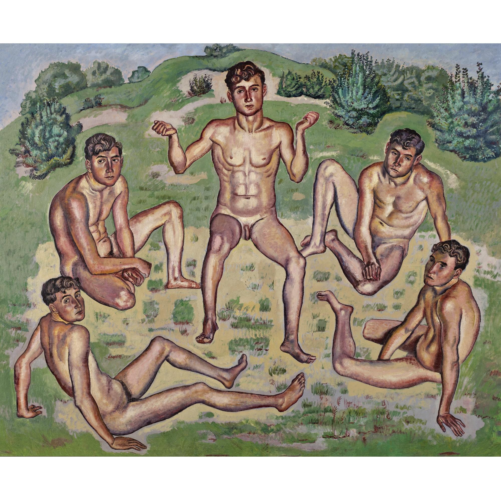Hermann Huber - Fünf Jünglinge Im Kreise Sitzend Five Youths Sitting In A Circle