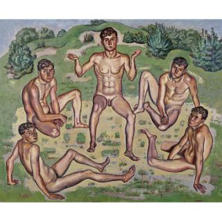 Hermann Huber - Fünf Jünglinge Im Kreise Sitzend Five Youths Sitting In A Circle