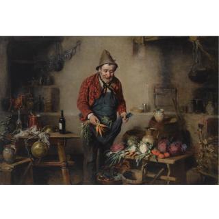 Hermann Kern - Hungarian A Peasant In A Kitchen Interior