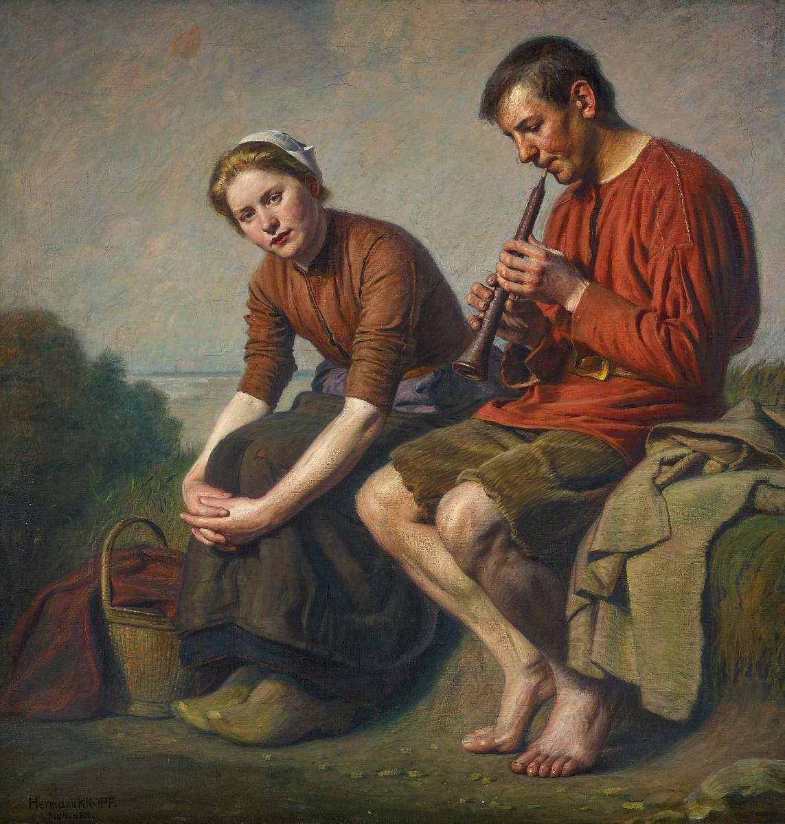 Hermann Knopf - Holländisches Paar beim Flötenspiel