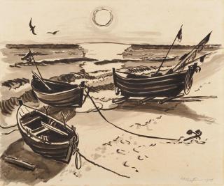 Hermann Max Pechstein - Boote bei aufgehender Sonne