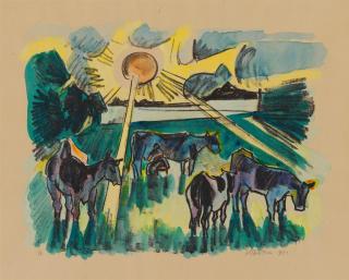 Hermann Max Pechstein - Der Abend (Kuhweide bei untergehender Sonne)