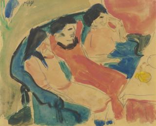 Hermann Max Pechstein - Drei Mädchen Auf Dem Sofa (Three Girls Seated On A Sofa)