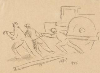 Hermann Max Pechstein - Drei Männer am Wagen.