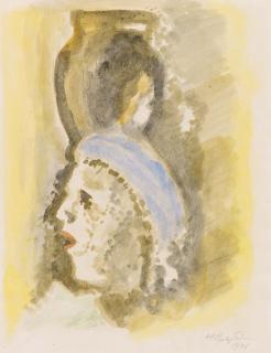 Hermann Max Pechstein - Frauenkopf mit Vase.