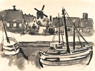 Hermann Max Pechstein - Hafen in Bornholm mit Windmühle