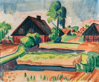 Hermann Max Pechstein - Landschaft mit Häusern und Gärten